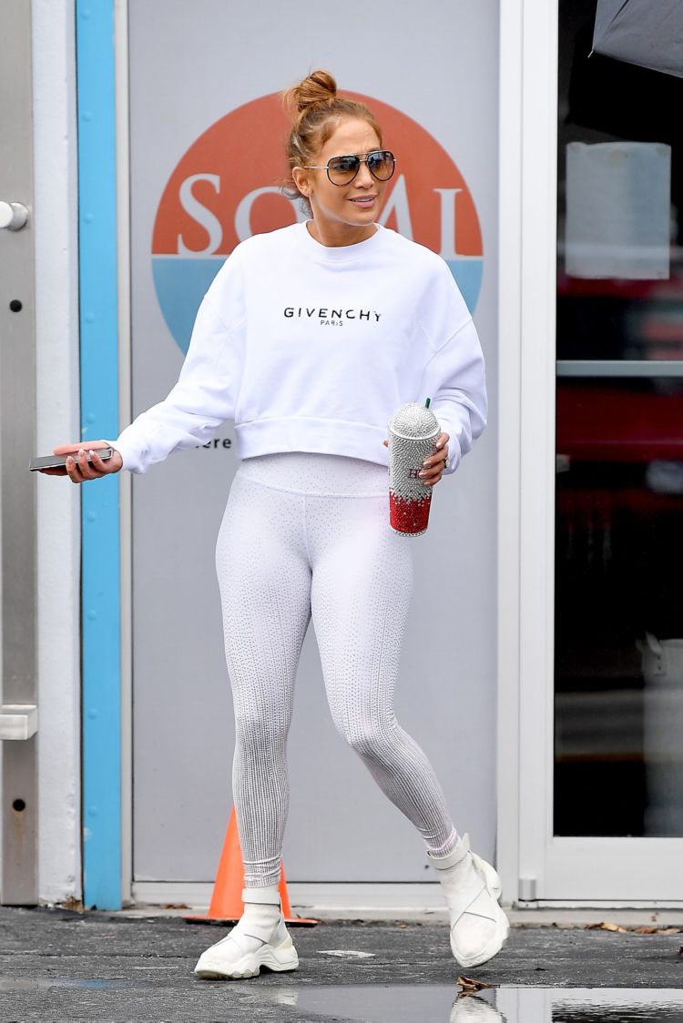 Jennifer Lopez Candids In White Tights While Arriving At The Gym