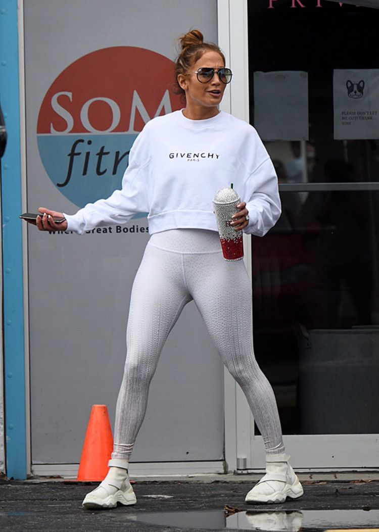 Jennifer Lopez Candids In White Tights While Arriving At The Gym ...