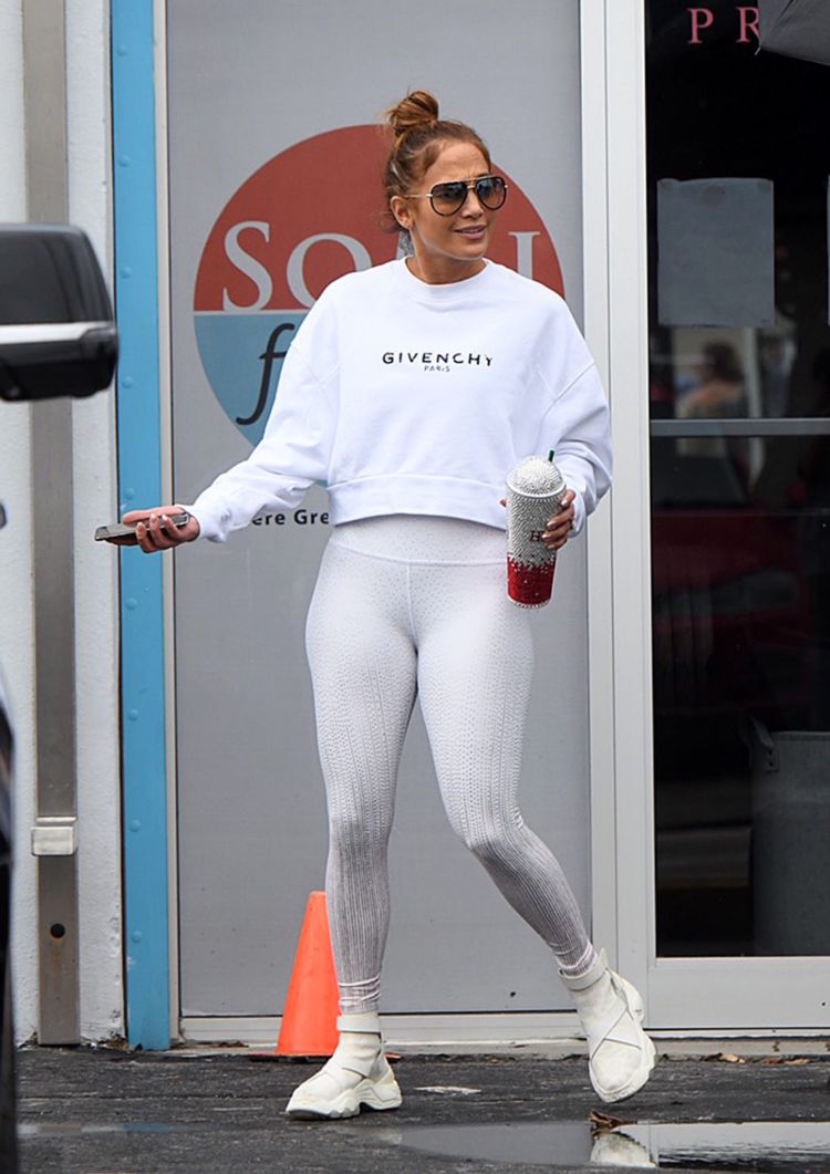 Jennifer Lopez Candids In White Tights While Arriving At The Gym