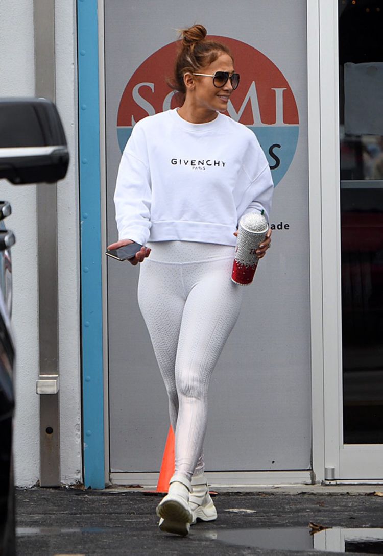 Jennifer Lopez Candids In White Tights While Arriving At The Gym